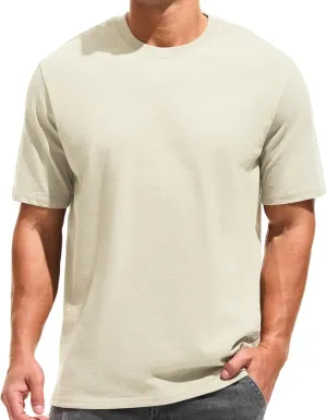 KLIEGOU Men's 100 Cotton Loose Fit Thick T-Shirt Heavy Weight Crewneck Tees for Men