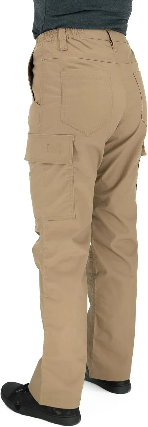 LAPG Women's Stretch Core Cargo Tactical Pants, Elastic Waistband, High Rise, Relaxed Fit, Outdoor Work Pants, Coyote