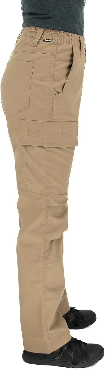 LAPG Women's Stretch Core Cargo Tactical Pants, Elastic Waistband, High Rise, Relaxed Fit, Outdoor Work Pants, Coyote
