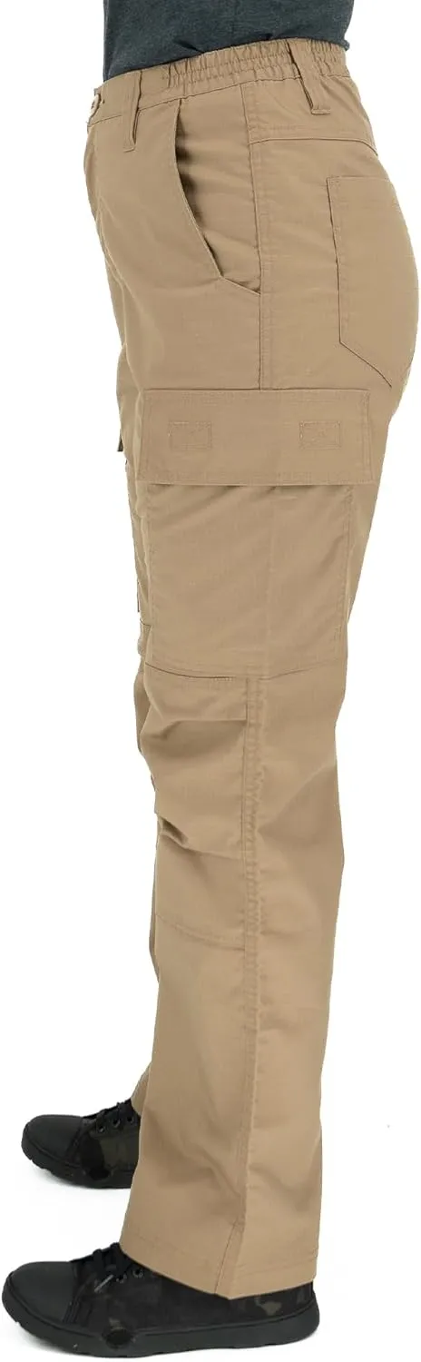 LAPG Women's Stretch Core Cargo Tactical Pants, Elastic Waistband, High Rise, Relaxed Fit, Outdoor Work Pants, Coyote