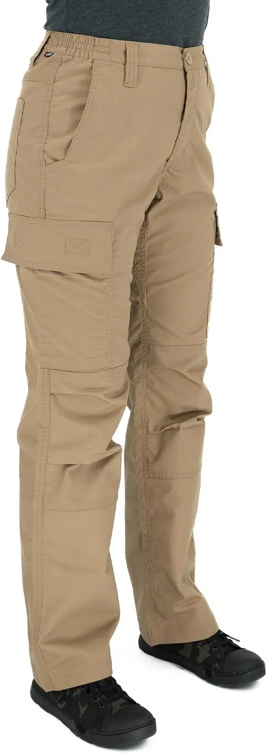 LAPG Women's Stretch Core Cargo Tactical Pants, Elastic Waistband, High Rise, Relaxed Fit, Outdoor Work Pants, Coyote