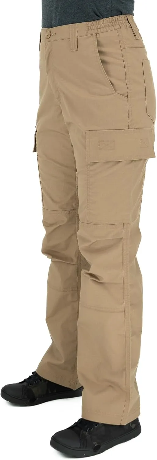 LAPG Women's Stretch Core Cargo Tactical Pants, Elastic Waistband, High Rise, Relaxed Fit, Outdoor Work Pants, Coyote