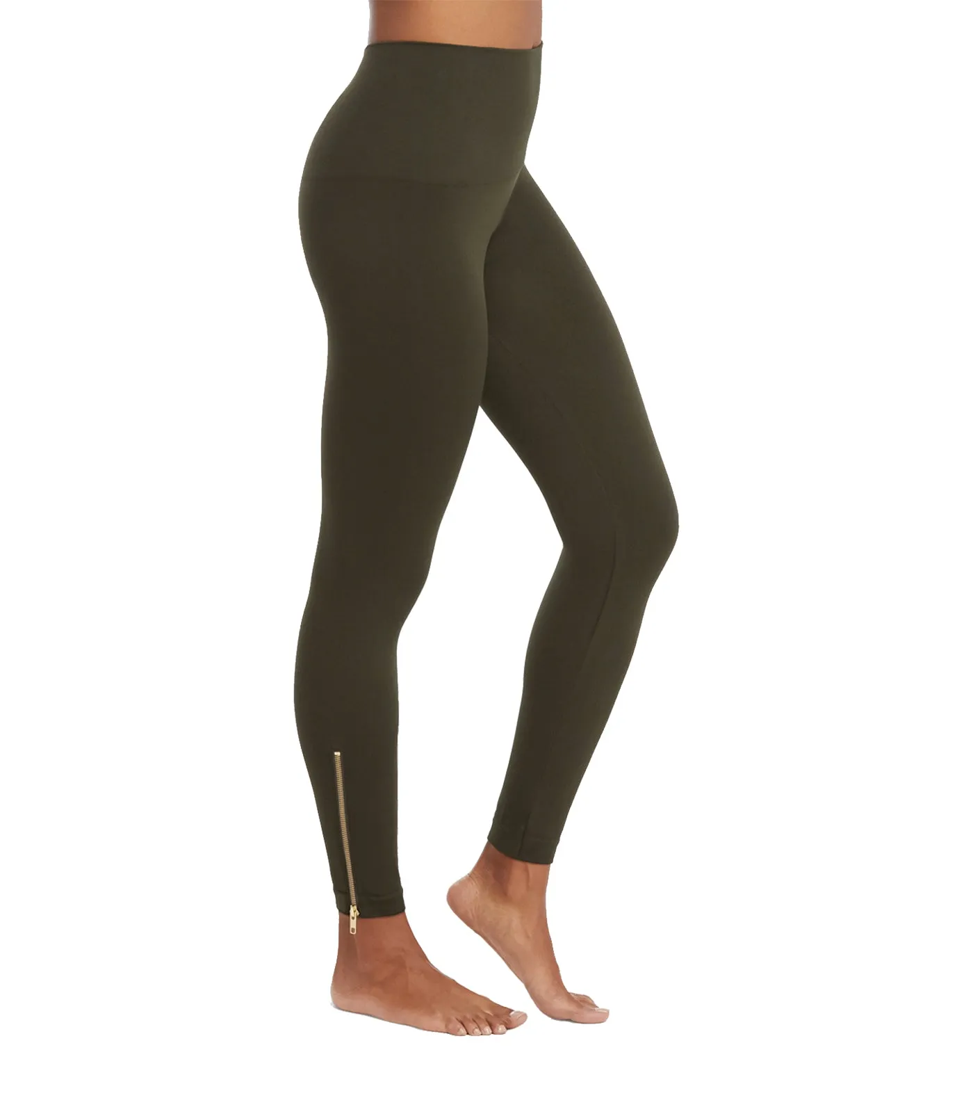 Look At Me Now Seamless Side Zip Leggings Deep Olive