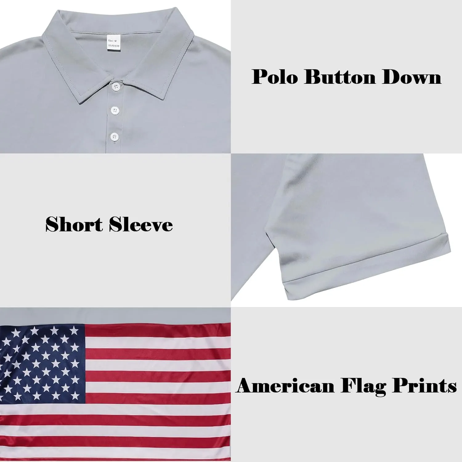 Men's Polo Shirts 2 Pack Print American Flag Short Sleeve Performance Golf Shirts Moisture Wicking Work Shirts