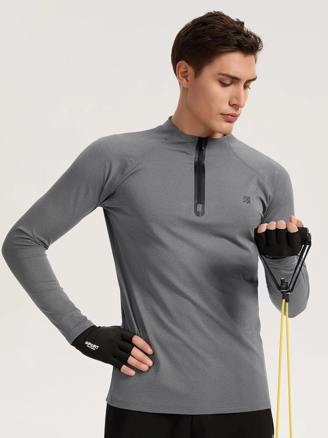 Mens Running Shirts Skinny Moisture Wicking Quarter Zip Pullover Workout Outdoor Sports Golf Pickleball Shirts for Men