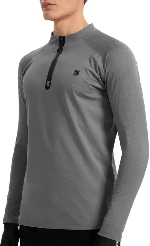 Mens Running Shirts Skinny Moisture Wicking Quarter Zip Pullover Workout Outdoor Sports Golf Pickleball Shirts for Men