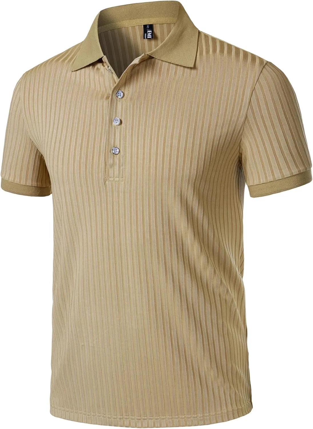 Men's Stretch Knit Slim Fit Polo Shirts Casual Short Sleeve Ribbed Collar Muscle Golf Shirt