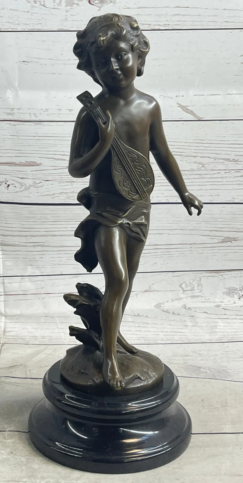 Moreau Bronze Sculpture of Young Boy Musician with Banjo Hot Cast