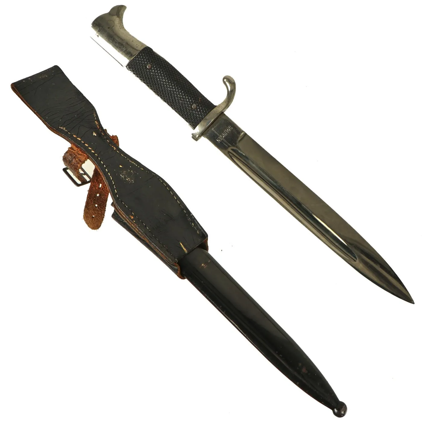 Original German WWII Heer Etched Short 98k Dress Bayonet made in Solingen with Scabbard & Frog
