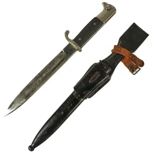 Original German WWII Heer Etched Short 98k Dress Bayonet made in Solingen with Scabbard & Frog