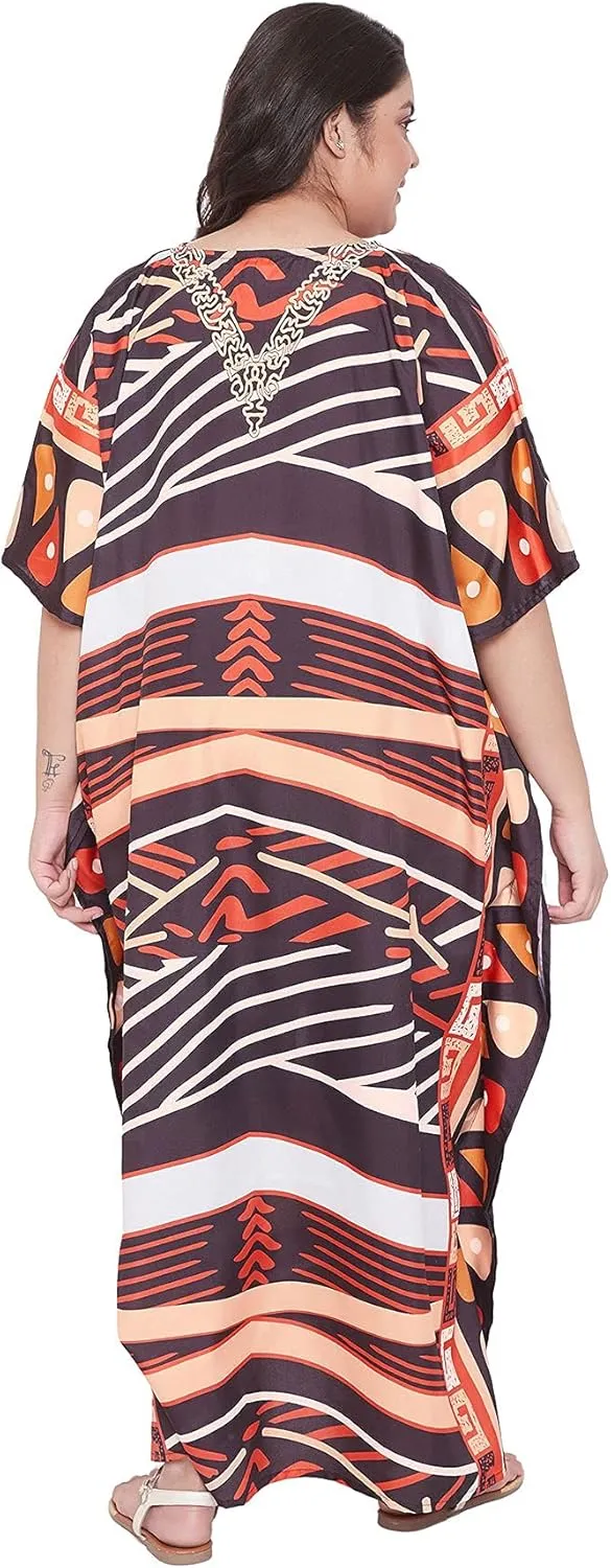Oussum Women Casual Kaftan Plus Size Long Dubai Caftan Beach Polyester Maxi House Dress for Ladies