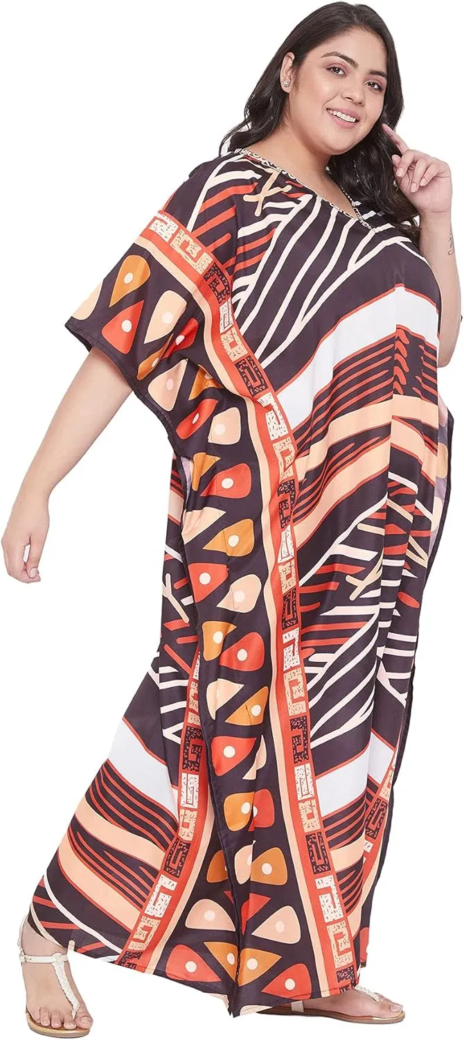 Oussum Women Casual Kaftan Plus Size Long Dubai Caftan Beach Polyester Maxi House Dress for Ladies