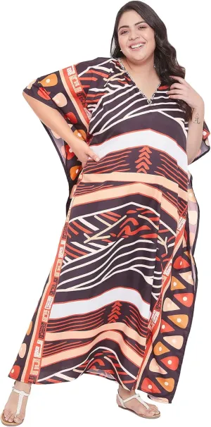 Oussum Women Casual Kaftan Plus Size Long Dubai Caftan Beach Polyester Maxi House Dress for Ladies
