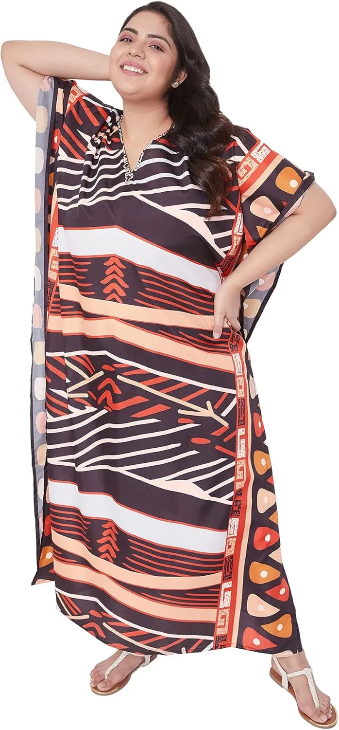 Oussum Women Casual Kaftan Plus Size Long Dubai Caftan Beach Polyester Maxi House Dress for Ladies