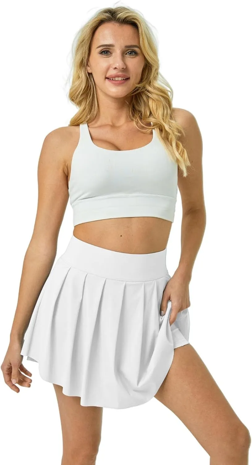 Pleated Tennis Skater Skirts for Women with Inner Shorts Pockets Sports Mini Skirt Flowy Golf Athletic Workout Skort