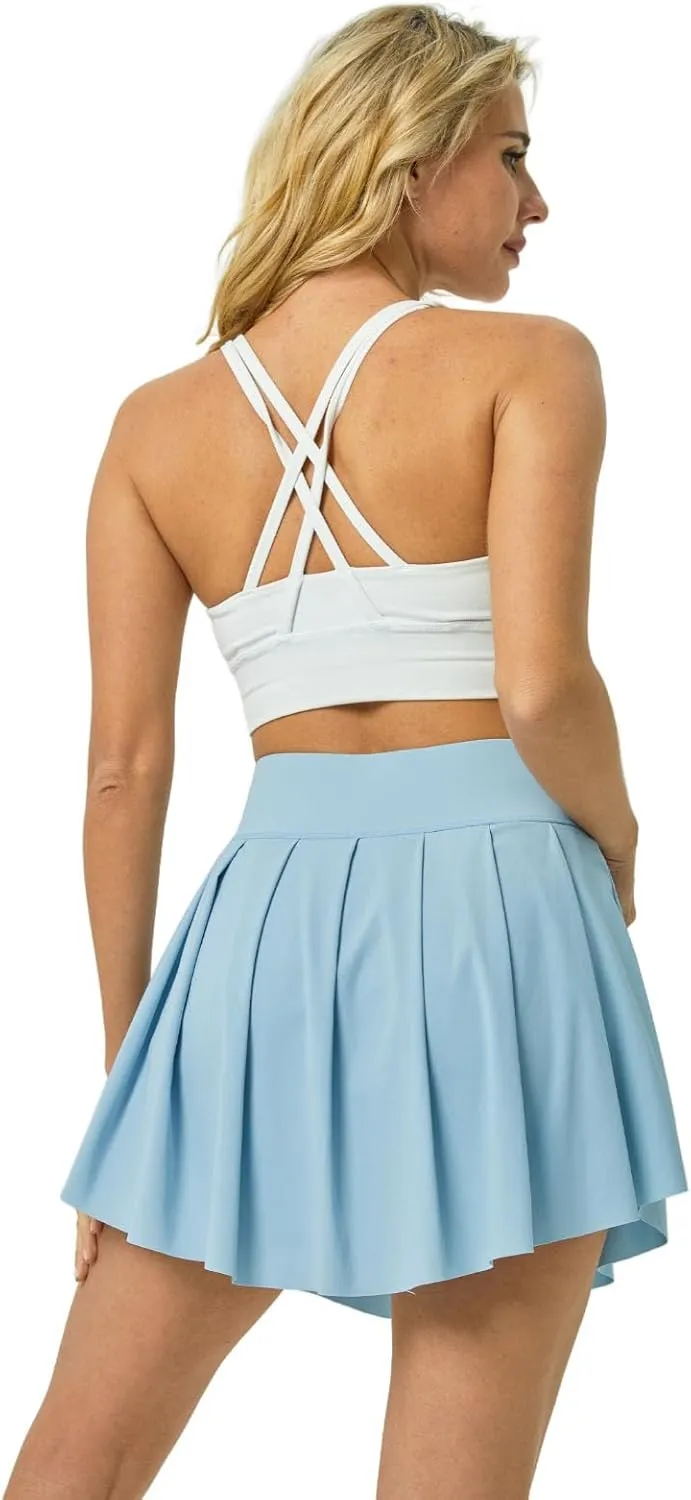 Pleated Tennis Skater Skirts for Women with Inner Shorts Pockets Sports Mini Skirt Flowy Golf Athletic Workout Skort