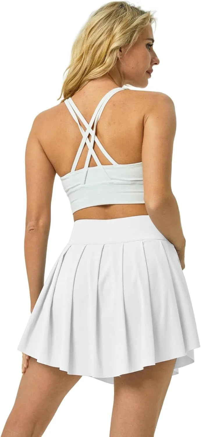 Pleated Tennis Skater Skirts for Women with Inner Shorts Pockets Sports Mini Skirt Flowy Golf Athletic Workout Skort