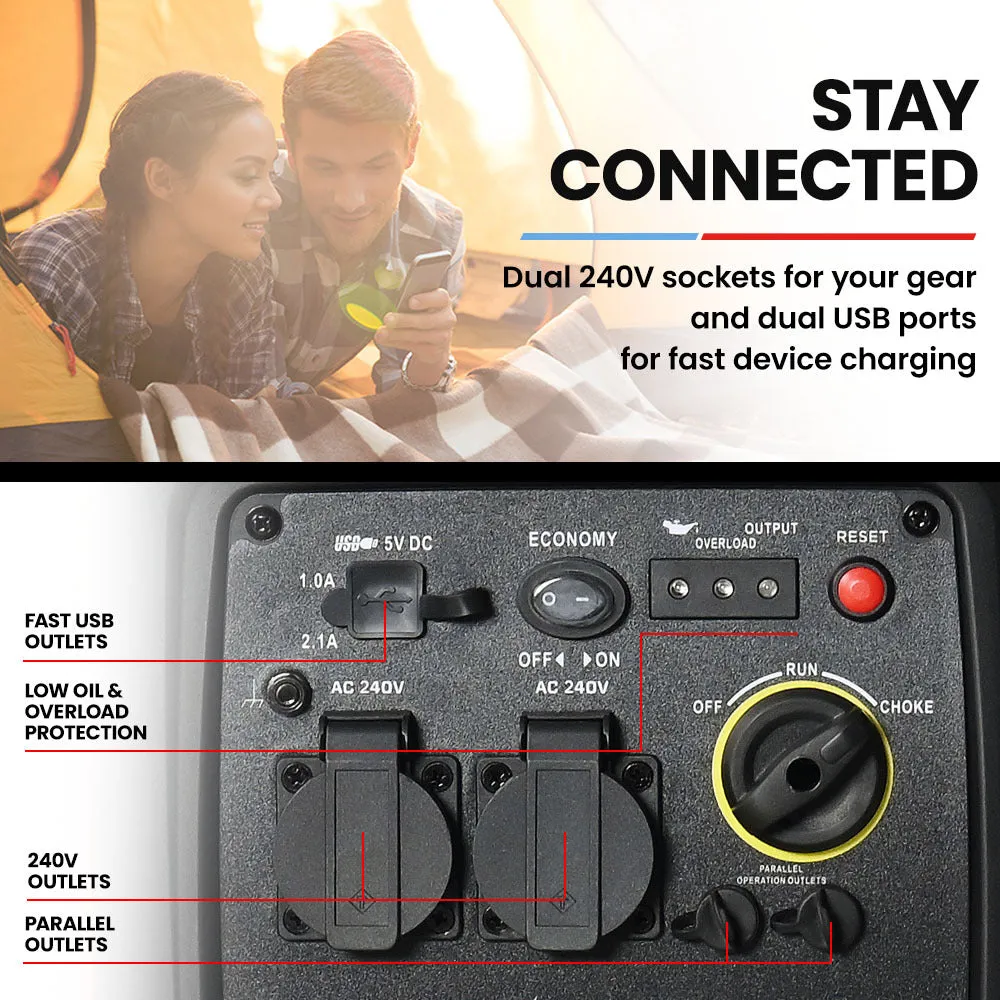 Quiet 3.5kW Portable Inverter Generator, Pure Sine Wave, Genpower