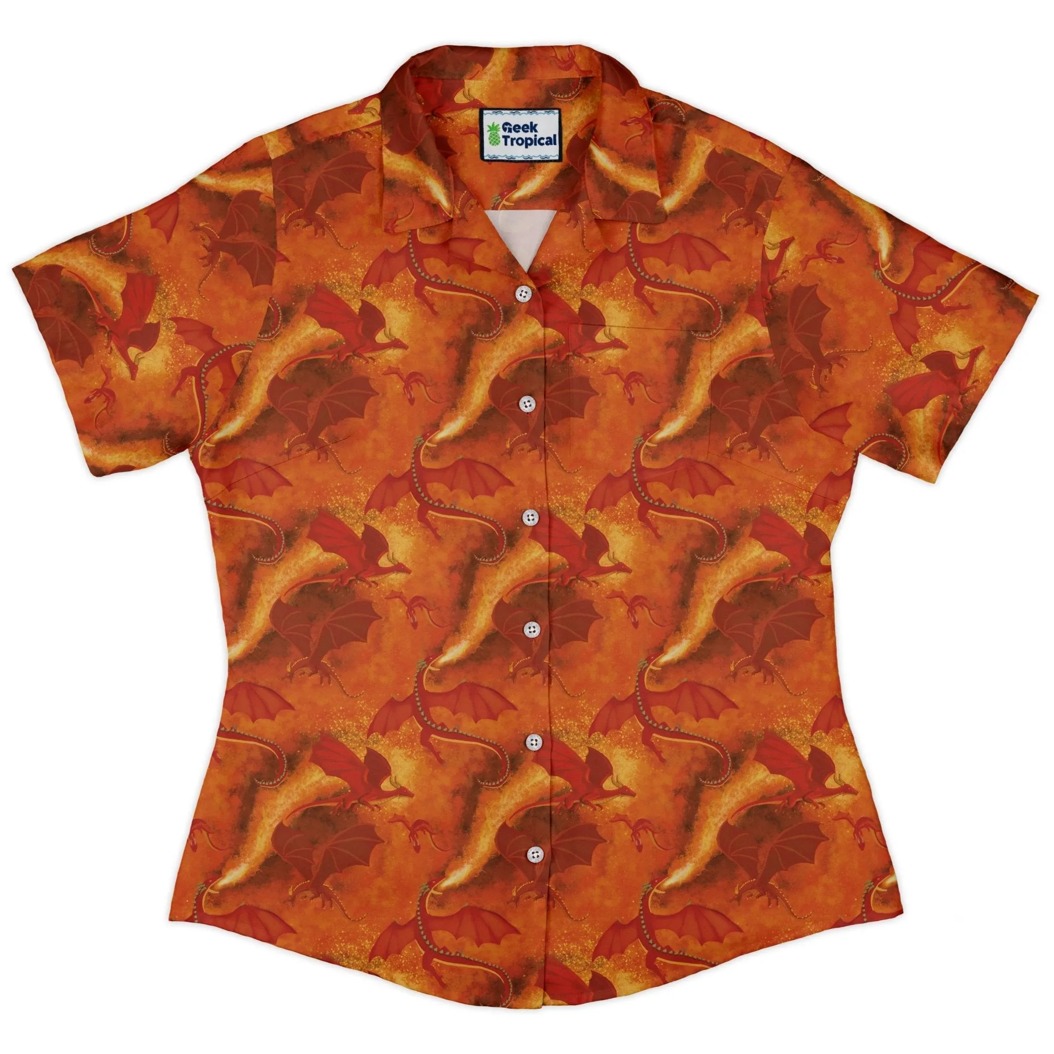 Red Dragon Fire Dnd Curvy Button Up Shirt