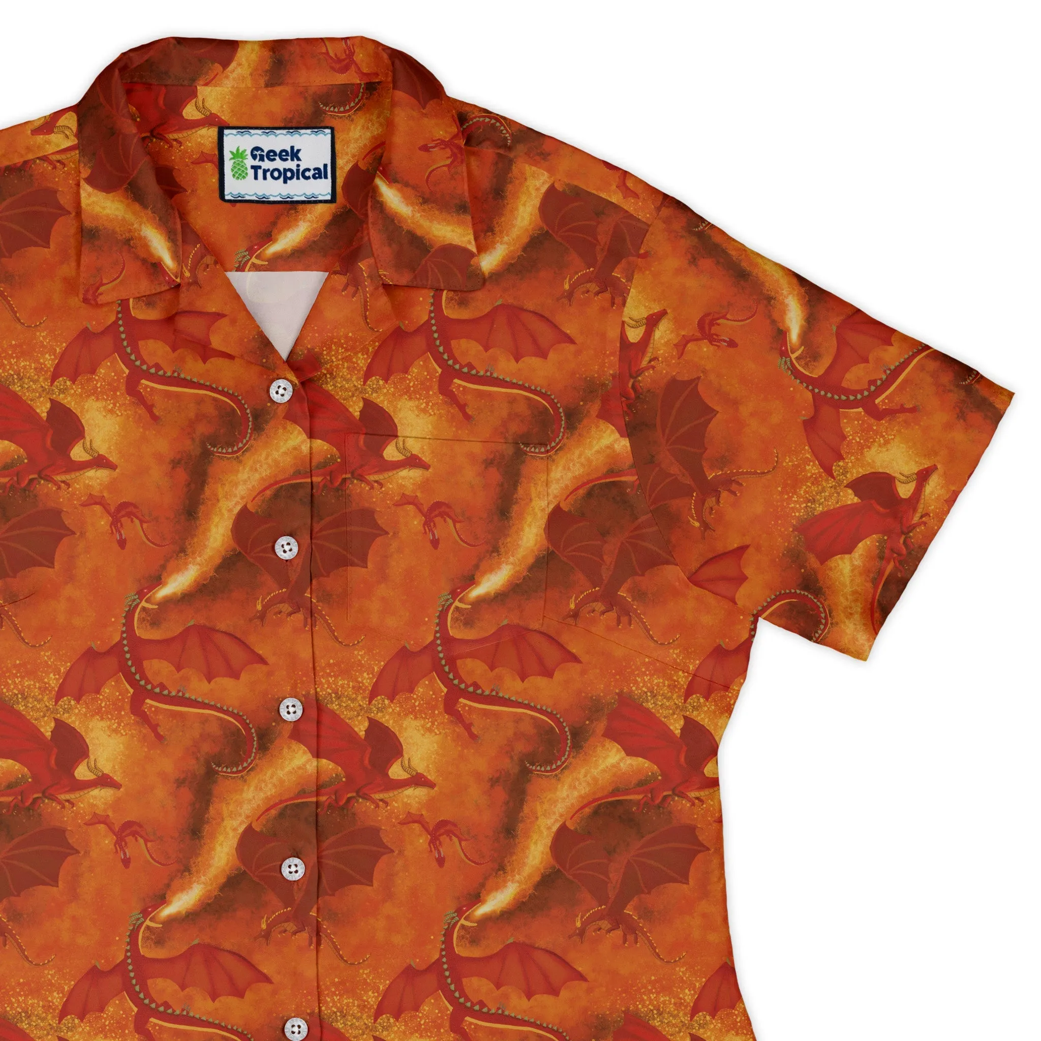 Red Dragon Fire Dnd Curvy Button Up Shirt