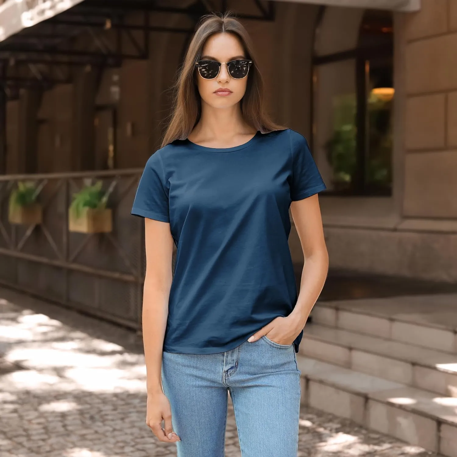 Sexy Basics Women's Cotton Stretch Color T Shirts | Casual & Active Basic Tops | Multi Packs