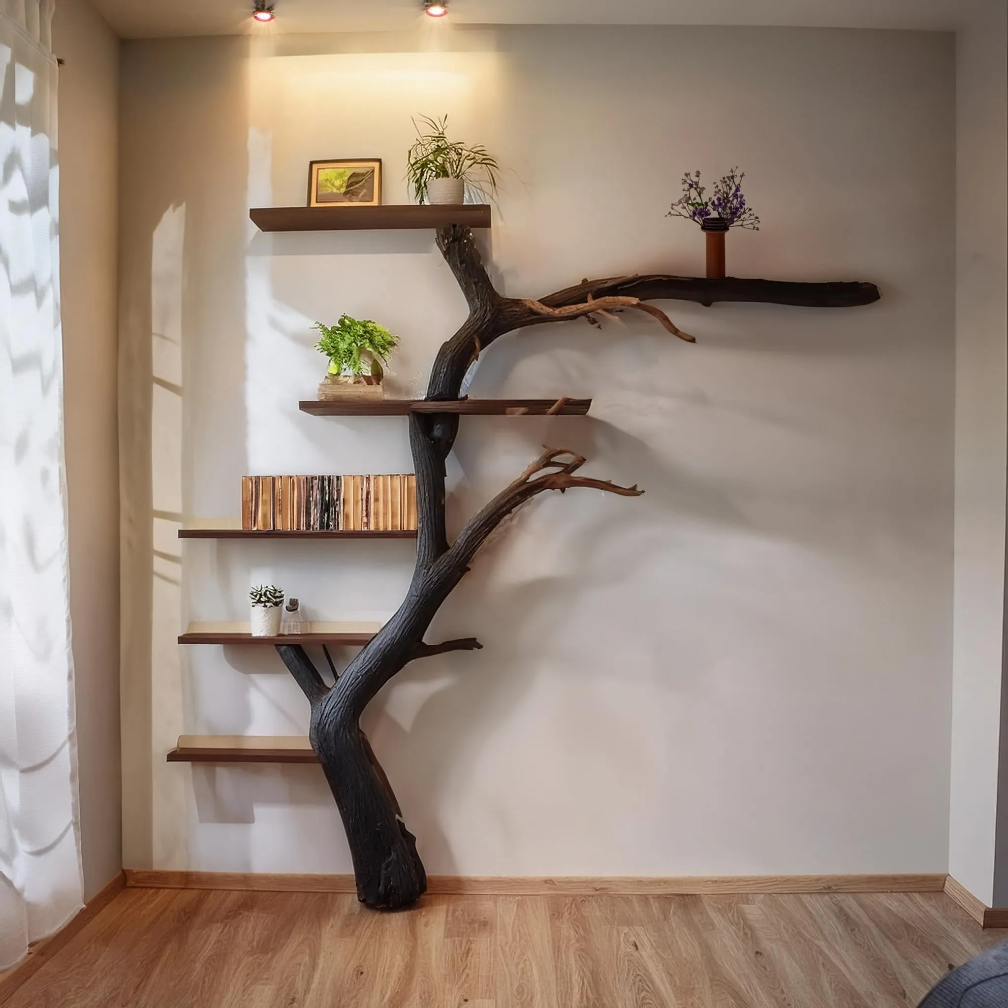 Solid Wood Live Edge Tree Bookshelf Decor
