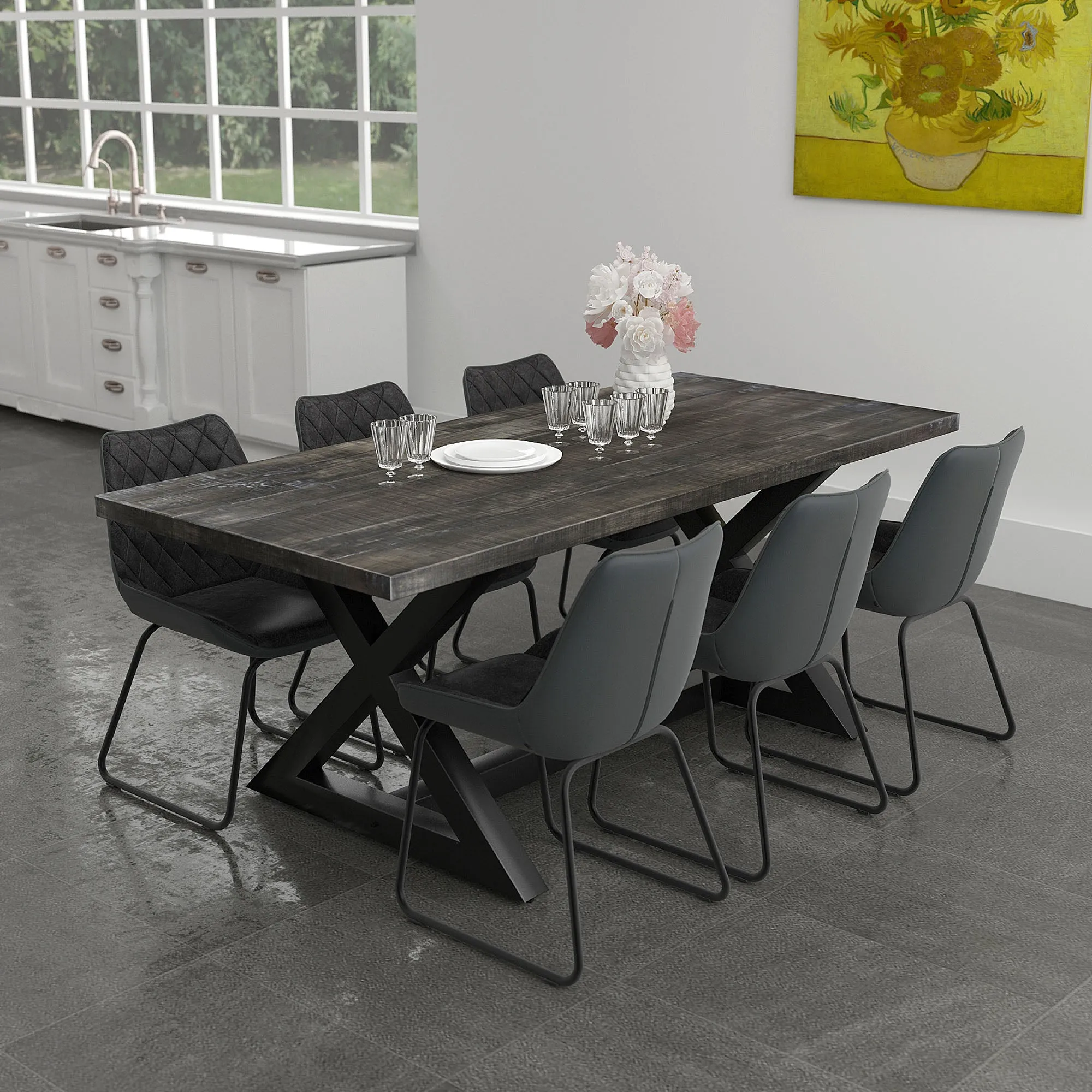 Square Dining Table Zax Grey Wood