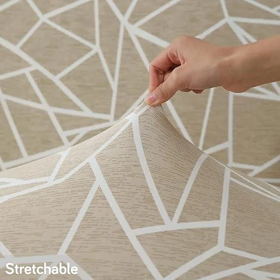 Stretchable 140 GSM Footstool Cover, Beige Abstract Geometry