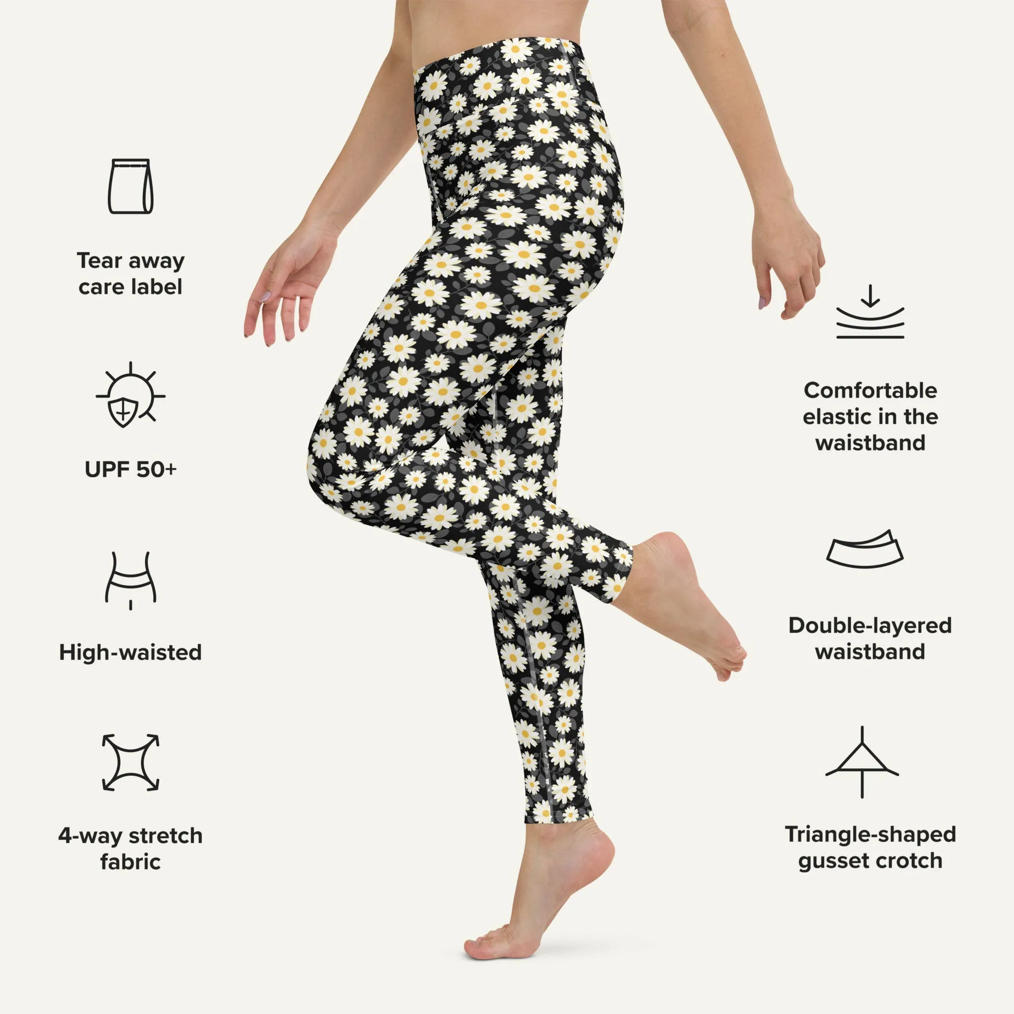 Summer Daisies Black High-Waisted Leggings