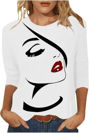 T Shirts for Women Summer Fall 3/4 Sleeve Boat Neck Loose Fit Long Tops T Shirt Women 2025 KQ