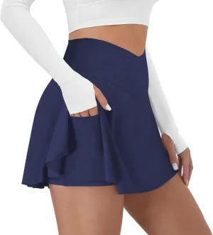Tennis Skirt for Women with Pockets Shorts Crossover High Waisted Athletic Golf Skorts Running Workout Skirts 2 in 7