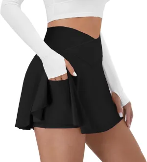 Tennis Skirt for Women with Pockets Shorts Crossover High Waisted Athletic Golf Skorts Running Workout Skirts 2 in 7
