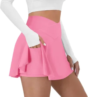 Tennis Skirt for Women with Pockets Shorts Crossover High Waisted Athletic Golf Skorts Running Workout Skirts 2 in 7