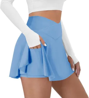 Tennis Skirt for Women with Pockets Shorts Crossover High Waisted Athletic Golf Skorts Running Workout Skirts 2 in 7