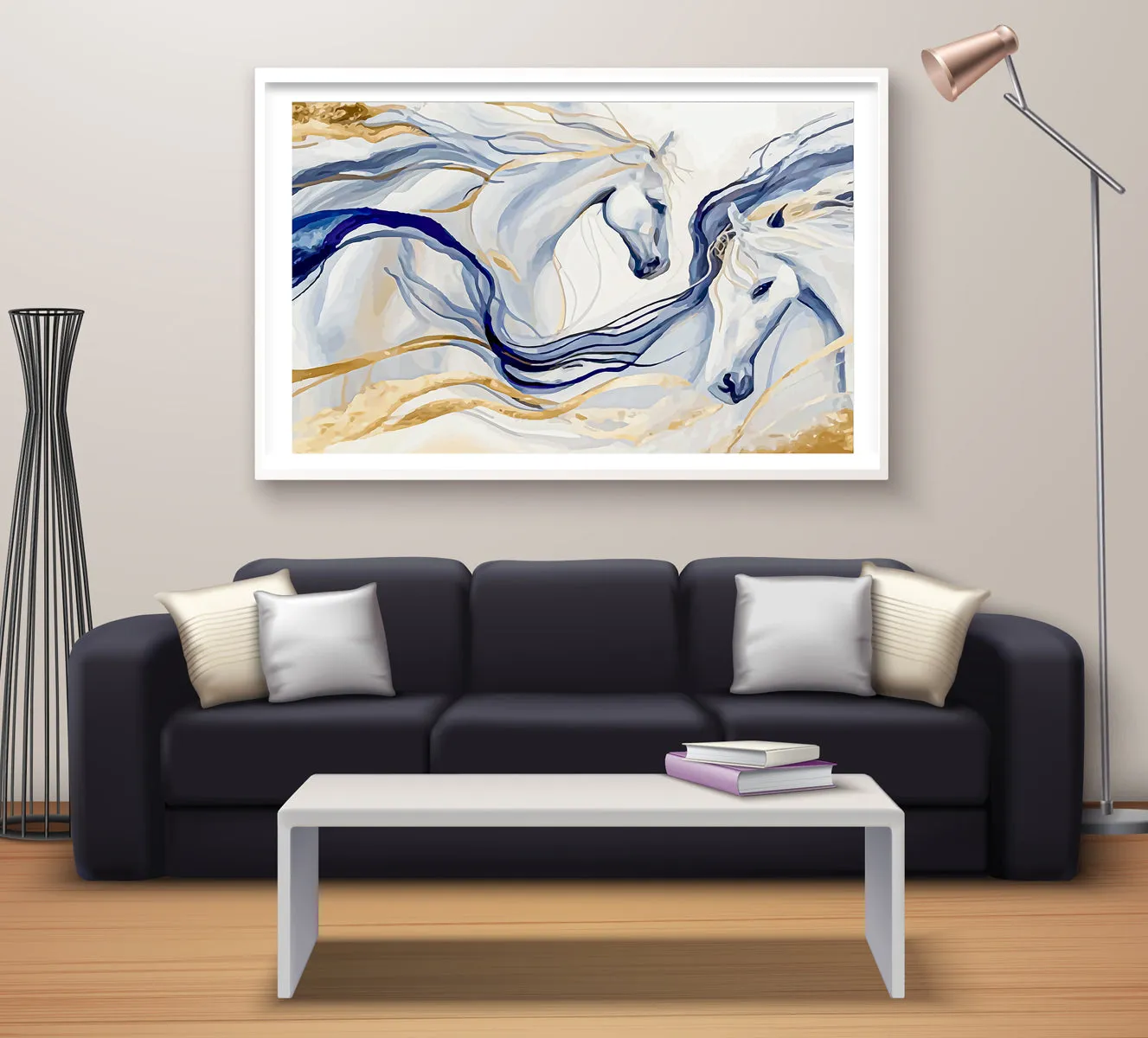 Two White Horses Running Side-by-Side