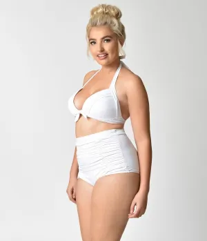 Unique Vintage Plus Size Solid White Monroe High Waist Swim Bottom