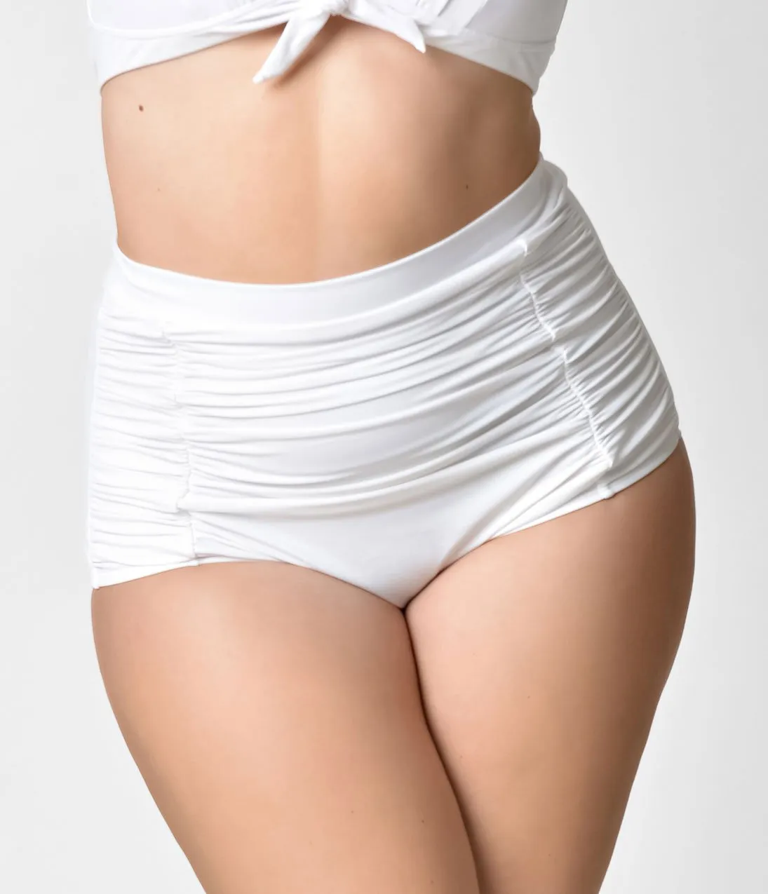 Unique Vintage Plus Size Solid White Monroe High Waist Swim Bottom