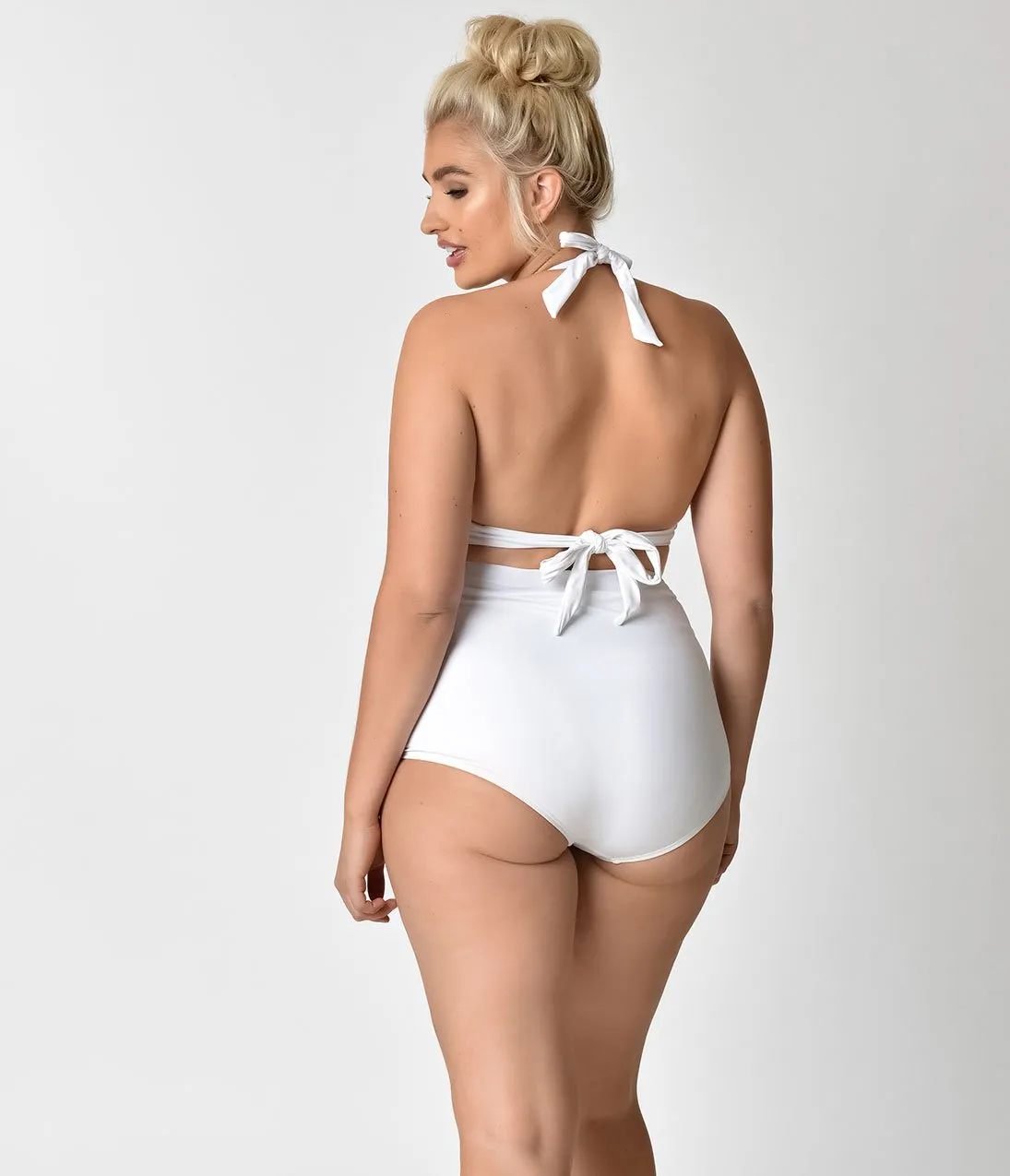 Unique Vintage Plus Size Solid White Monroe High Waist Swim Bottom