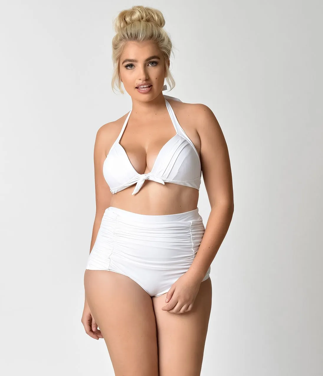 Unique Vintage Plus Size Solid White Monroe High Waist Swim Bottom