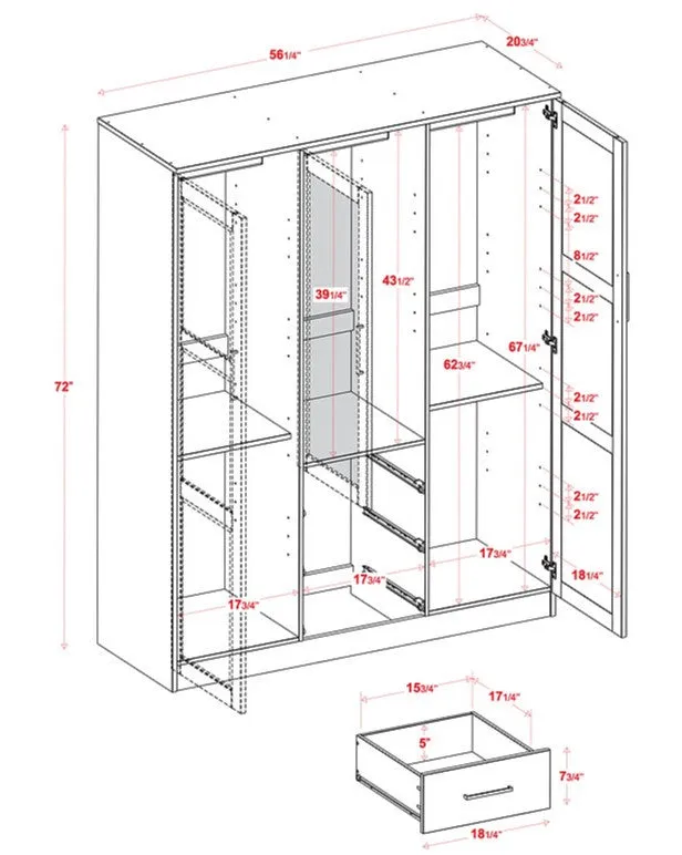 Wardrobe Armoire with Mirrored Door, (100% Solid Wood )