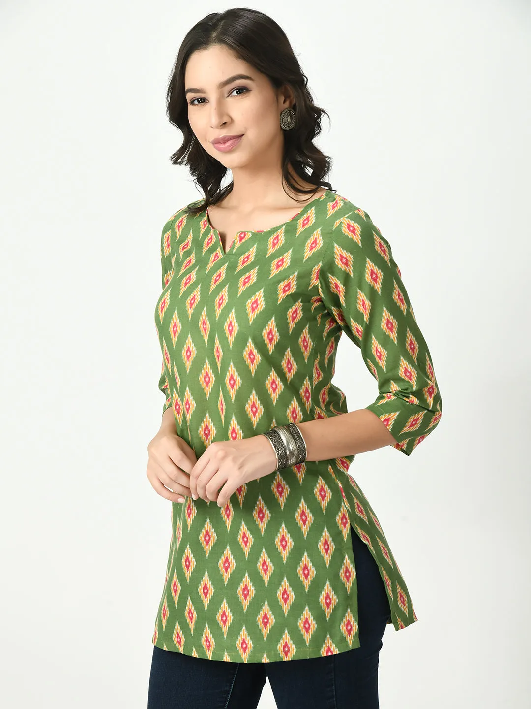 Women Green Printed Short Kurti