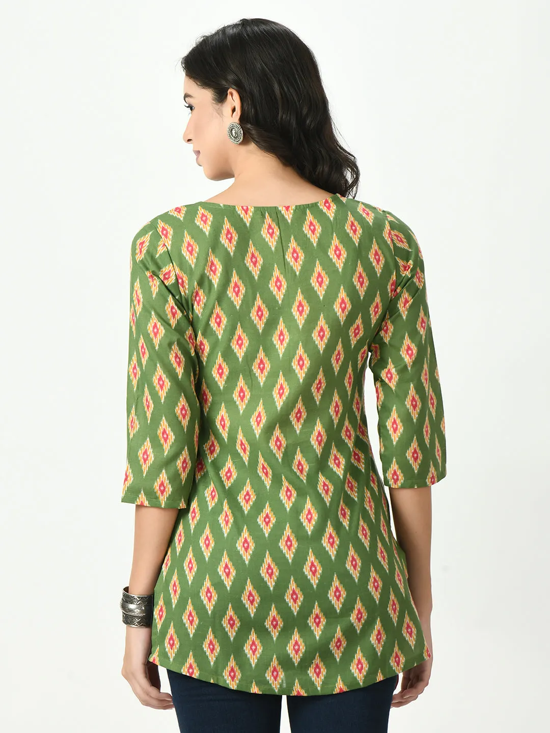 Women Green Printed Short Kurti