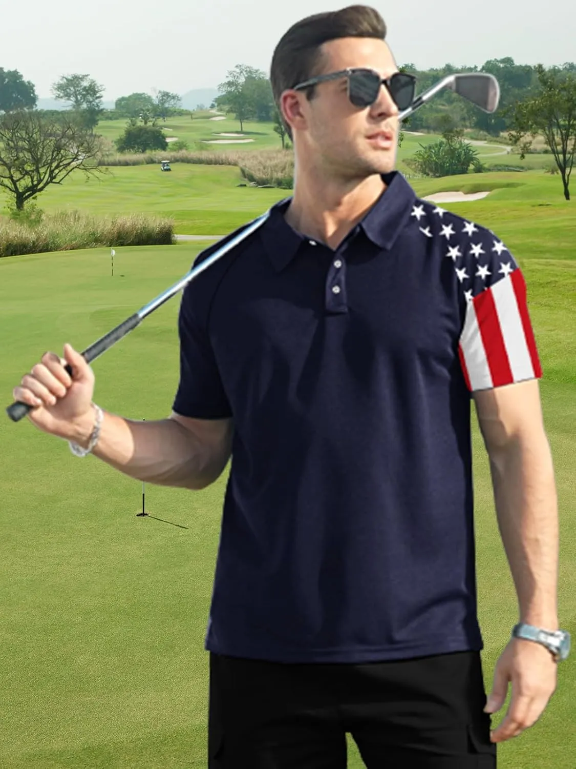 ZITY Men's Flag Golf Polo Shirts Short Sleeve Tactical Collared Shirt Men Outdoor Moisture Wicking Shirts