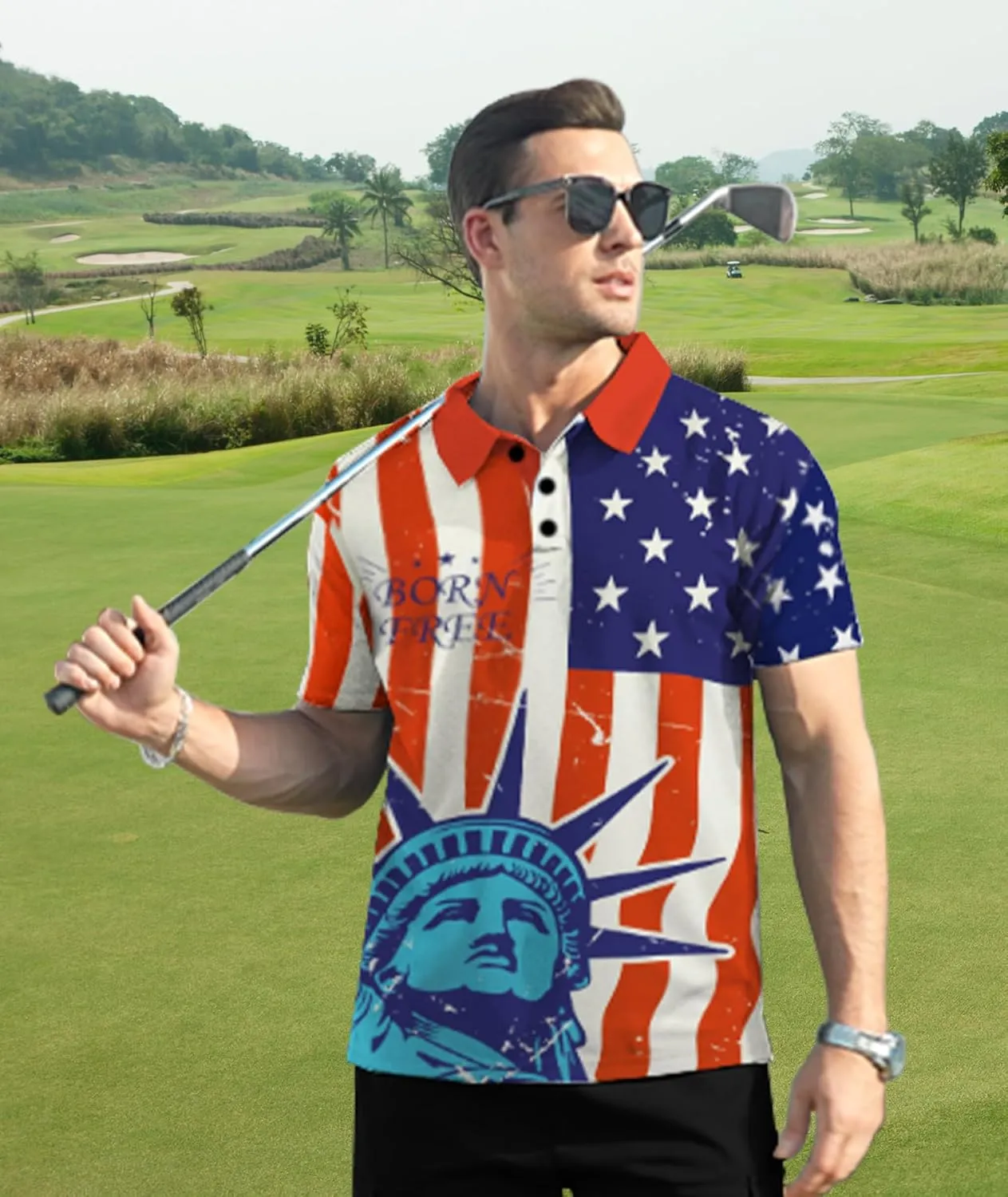 ZITY Men's Flag Golf Polo Shirts Short Sleeve Tactical Collared Shirt Men Outdoor Moisture Wicking Shirts