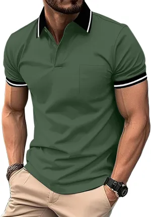 ZITY Mens Polo Shirts Casual Short Sleeve Athletic T-Shirts Classic Contrast Collar Shirt with Pocket